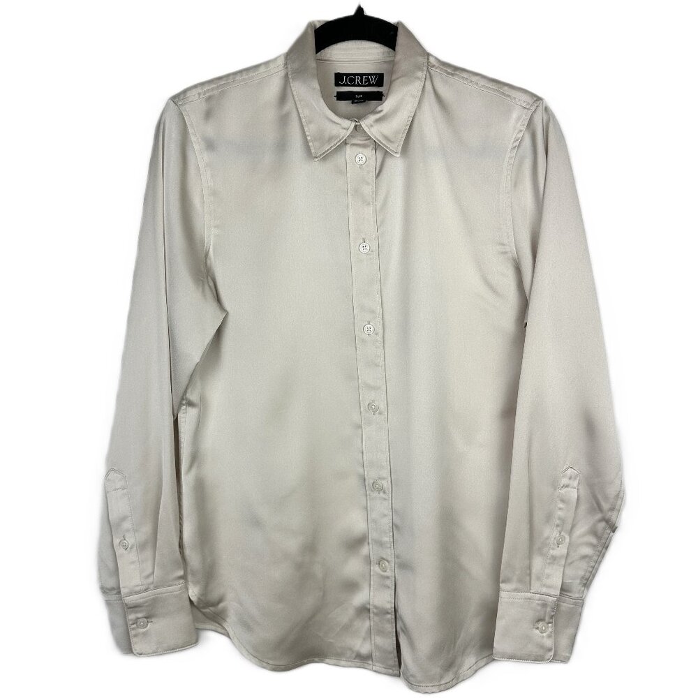 J.Crew Slim-Fit Button Front Shirt in Luster Crepe Cream Satin‎ Size 6